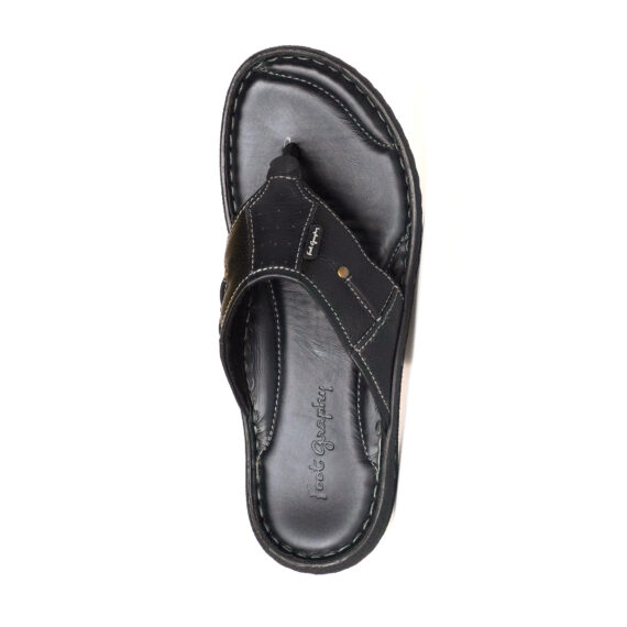 FootGraphy's Mens Leather Flip-Flops - 100 (Black)